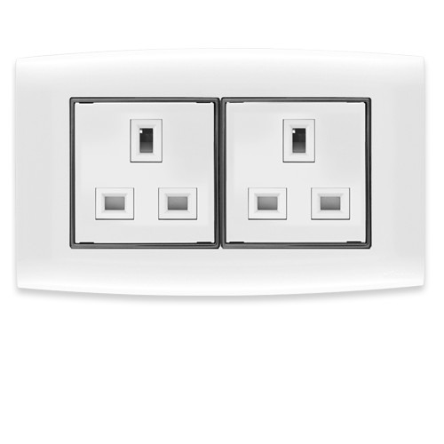 Electrical Switch Socket 2 Gang 13 Amp 7x14 cm White with Black Ring | Al Fanar