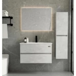 Decorative Wash Basin With With Wardrobe and LED Mirrors, Light Gray Color, Size 80×47×50 cm