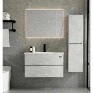 Decorative Wash Basin 80×47×50 cm Light Gray with Wardrobe and LED Mirrors | Algafary Sanitary ware
