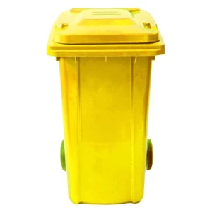 حاوية نفايات بلاستيكية HDPE سعة 240 لتر مقاس 100×55.5×70 سم لون أصفر | مصنع الفريدي للصناعات البلاستيكية
