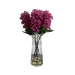 Artificial Lilac Flower, in Glass Vase, Purple with green Color