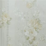 Floral Wallpaper, Length 15.6 meters, Width 106 cm, Green on yellow and grey Color