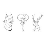 لوحة ديكور معدنية، مجموعة من الحيوانات، مقاس 46×67+34×54+40×66 سم، لون أسود