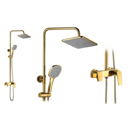 Shower Mixer Pipe With Headset and Soap 20x20 cm, Gold Color, Square Shape | Al Muhaidib Sanitary and Ceramic