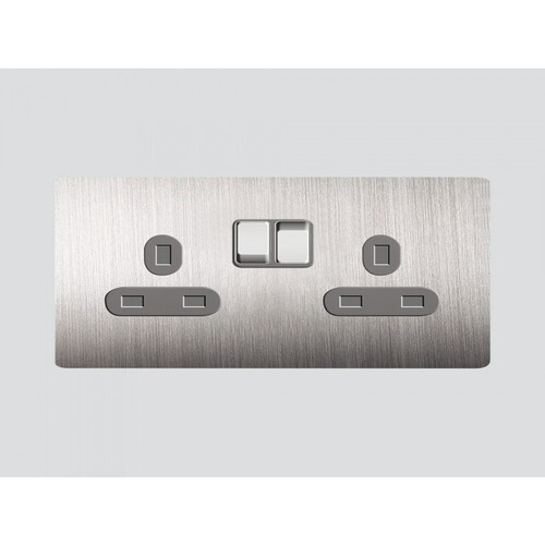 Double English Socket Art DNA E62, 14×7 cm, Silver Steel, 13 Amp