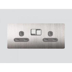 Double English Socket Art DNA E62, 14×7 cm, Silver Steel, 13 Amp