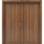 باب خشب طبيعي مزدوج بريميوم، بني، مقاس 220 × 235 سم، سمك 6 سم، موديل M02