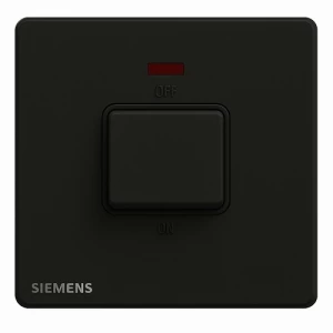 45A 1 Gang Double Pole Switch with Neon Indicator, Black, 86x86mm, 250V | Siemens (Delta Peleus)