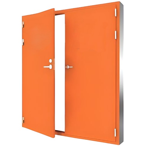 باب طوارئ موديل SF/DD 1900×1950 مم صلب مجلفن لون برتقالي | المصنع السعودي لاجهزة مكافحة الحريق