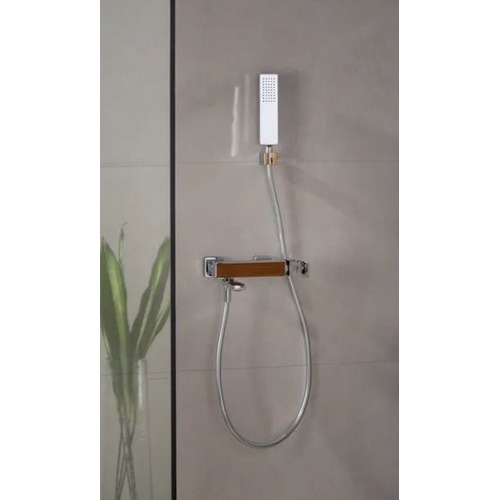 Elegance Wood Bath Mixer Brass Size 23×23×12 cm, Chrome Color | Abyat Company