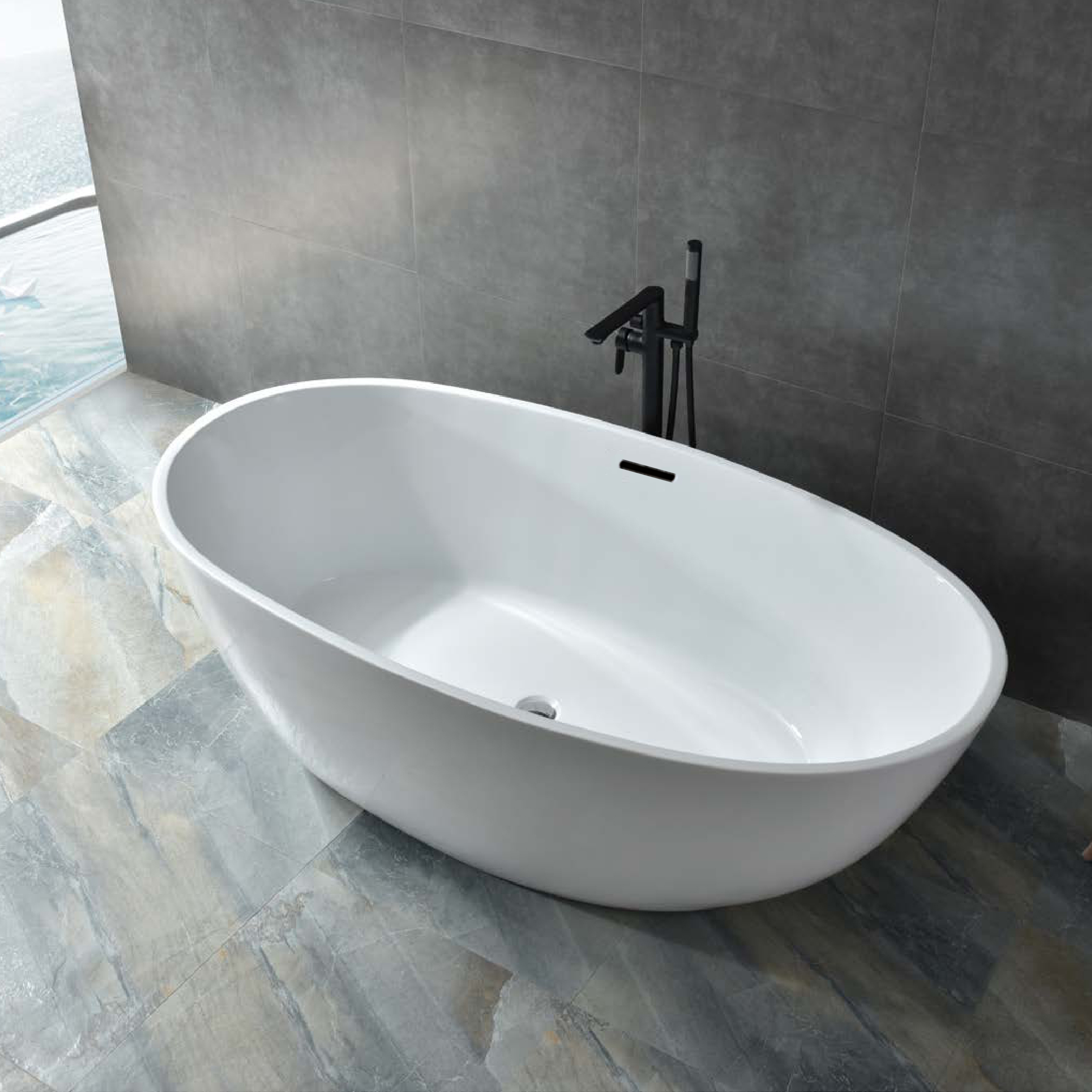 Golden Modern Acrylic Oval Bathroom Bathtub Size 170x80 cm, White Color | ALHashim Sanitary Tools