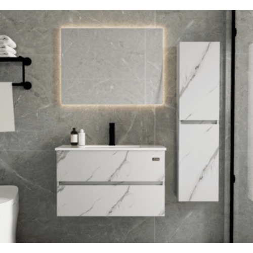 Decorative Wash Basin 80×47×50 cm Marbled White with Wardrobe & LED Mirrors | Algafary Sanitary ware
