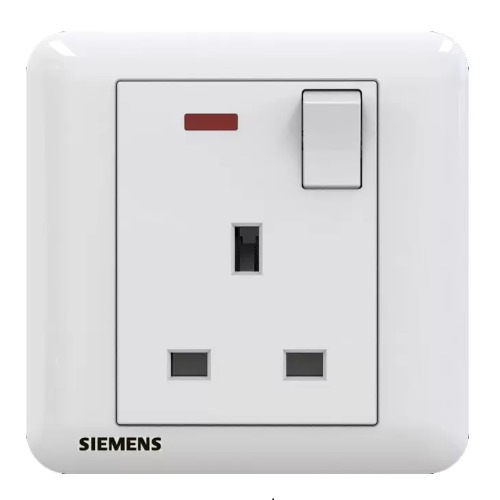 13A 1 Gang Switched Socket with Neon Indicator, White, 86x86mm, 250V | Siemens (Delta Seata)