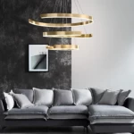 Modern Metal Pendant, Adjustable Height 20 cm, Diameter 80+60+40 cm, Golden Color