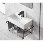 خزانة حمام تثبيت جداري مع مغسلة، لون أبيض، مقاس 65 سم