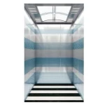 مصعد ركاب عالي السرعة حمولة 1000 كجم، سعة 13 أشخاص،  حركة بسرعة 4 م/ث، تصميم بجدران ستانلس ستيل مطلية PVD وأرضية PVC