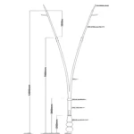 Aluminum street lighting pole, Length 12 m, base 1500 mm, thickness 4 mm