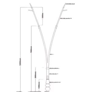 Aluminum Street Lighting Pole 12 m Length, 1500 mm Base, 4 mm Thickness | 