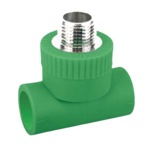 PPR Plastic Tee with Male Threaded 25 mm × 1/2 inch, Diameter 34 mm, Green | Al-Jawdah Industrial Complex