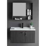 Hand washbasin With Wooden Cabinet And Pharmacy With Mirror Size 60 cm, Dark Grey Color