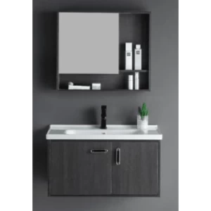 Hand Washbasin 60 cm Dark Grey with Wooden Cabinet and Pharmacy Mirror | Al Muhaidib Sanitary and Ceramic
