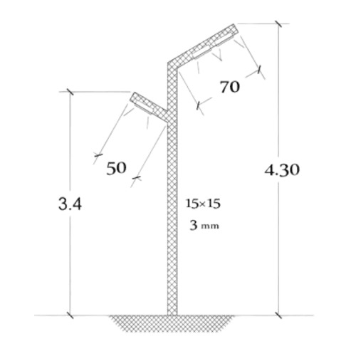 Lighting Pole 4.3 m Length, 3 mm Thickness, 15x15 mm Base | 