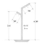 Lighting pole length 4.3 m, thickness 3 mm base 15 x 15 mm