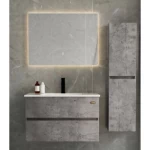 Modern Wooden Washbasin With Ceramic basin LED mirrors and Pharmacy, Size 80×48×50 cm, Marble Grey Color