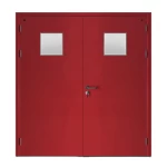 Fire door SFFECO   stainless steel  with square glass window Model  SF/DD  Double Door leaf size  1900 × 1950    mm  Color Red