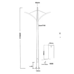 Lighting pole, length 6 meters, thickness 3 mm base 400 mm