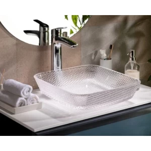 Square Clear Glass Countertop Wash Basin 40x40x10.5 cm | Abyat Company