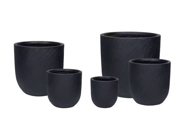 Fiberglass Vase Width 54cm Depth 53.5cm Height 53.5cm Large Black | Zahrat Al Rayyan Establishment