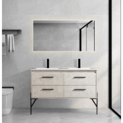 Decorative Wooden Washbasin 120×48 cm Beige, LED Mirror | Algafary Sanitary ware