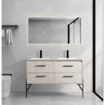 Decorative Wooden Washbasin, Beige Color, Size 120×48 cm, LED Mirror