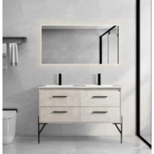 Decorative Wooden Washbasin 120×48 cm Beige, LED Mirror | Algafary Sanitary ware