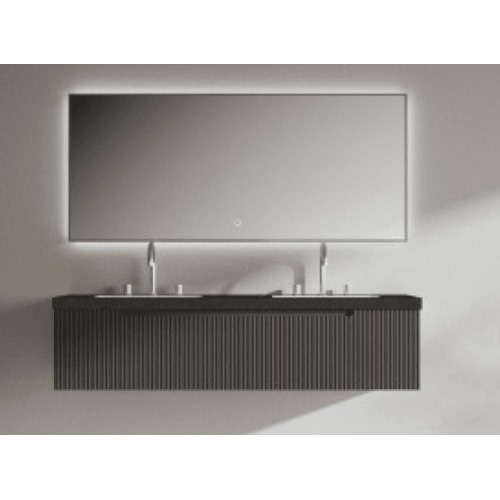 Ceramic Marble Top Bathroom Washbasin Double Bowl 53×160 cm Black with Wooden Cabinet | Al Muhaidib Sanitary and Ceramic