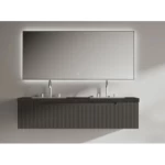 Ceramic Marble Top Bathroom washbasin Double Bowl, Black Color, Size 53×160 cm with Wooden Cabinet