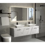 Bathroom Wash Basin with 2 Ceramic Prominent basin and LED Mirror, Size 150×48×45 cm