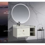 Wooden Decorative Washbasin with Marble surface, With LED mirror and wardrobe, Size 80×50 cm