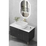 Marble Surface Ceramic Single Basin Washbasin Size 60 cm, White Color with Wooden Cabinet