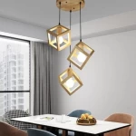 Modern Ceiling LED Chandelier, Wooden Color, Dimensions16×200 cm, 3 bulbs, 200 cm Wire Length