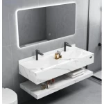 Double Basin Artificial Marble Decorative WashBasin, Width 140 cm, Depth 50 cm, Height 25 cm with LED Mirror, White