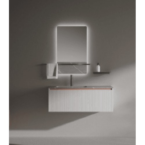 Ceramic Bathroom Washbasin with Wooden Cabinet Marble Top 53×100 cm, White | Al Muhaidib Sanitary and Ceramic