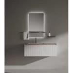 Ceramic with Wooden Cabinet Marble Top Bathroom washbasin, White Color, Size 53×100 cm