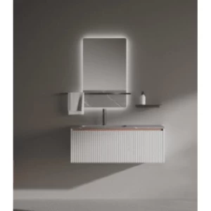 Ceramic Bathroom Washbasin with Wooden Cabinet Marble Top 53×100 cm, White | Al Muhaidib Sanitary and Ceramic