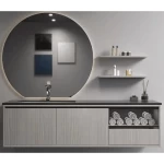 Marble Top Wash Basin Size 140 cm, Gray Color With Wooden Cabinet