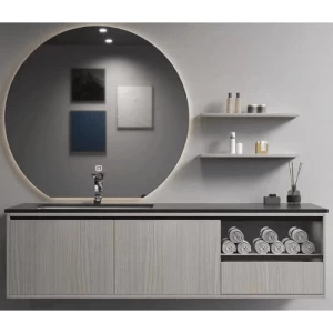 Marble Top Wash Basin 140 cm Gray with Wooden Cabinet | Al Muhaidib Sanitary and Ceramic