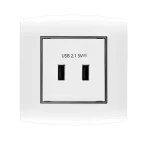 فيش شاحن USB مزدوج 2.1 أمبير الفنار موديل أمنية المقاس  7x7 اللون أبيض بحلقة سوداء