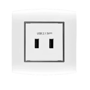 فيش شاحن USB مزدوج 2.1 أمبير 7x7 سم أبيض بحلقة سوداء | شركة الفنار
