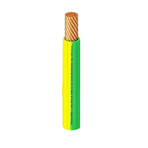 كابل نحاس THHN/THWN معزول PVC 105° قطر 2.2 مم 600 فولت 250 قدم أصفر مع أخضر | شركة الفنار